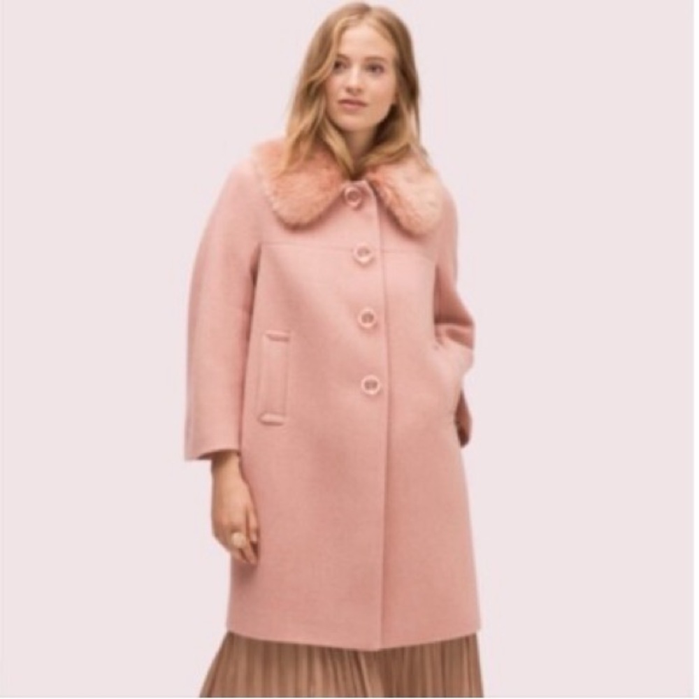 ♠️ Kate Spade Pink METALLIC TWILL Wool Trench Coat ♠️ - Picture 4 of 6